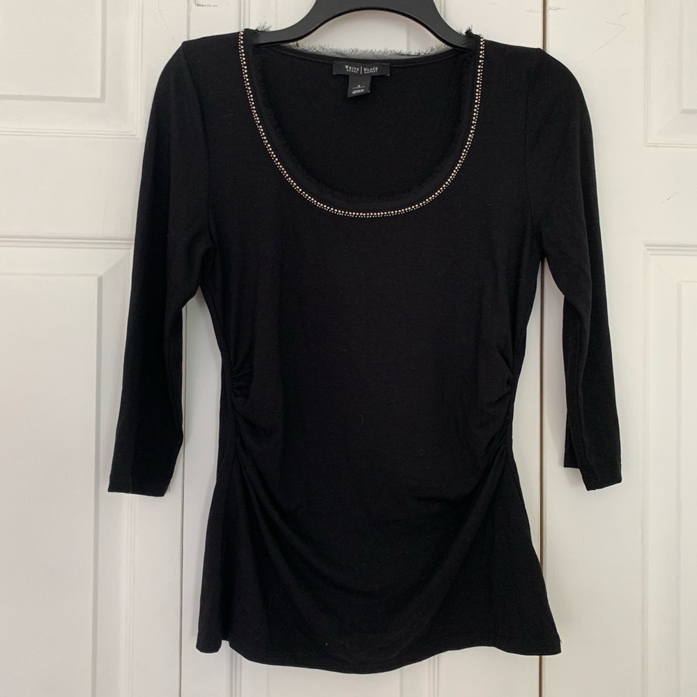 White House Black Market Black Beaded Neckline Top